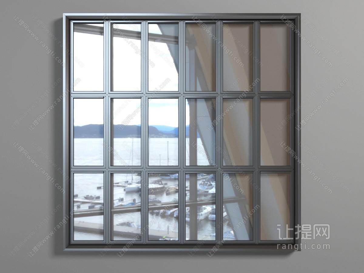 现代带有黑色长方形边框的窗户