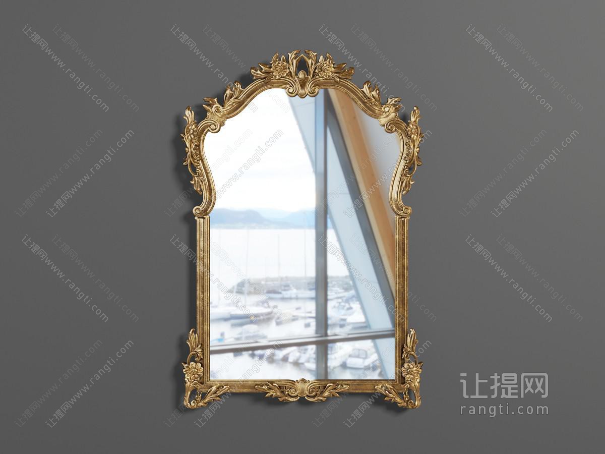 欧式雕花边框的墙面装饰镜子
