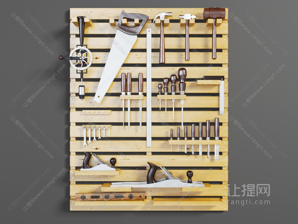 欧式挂在实木架上的五金工具