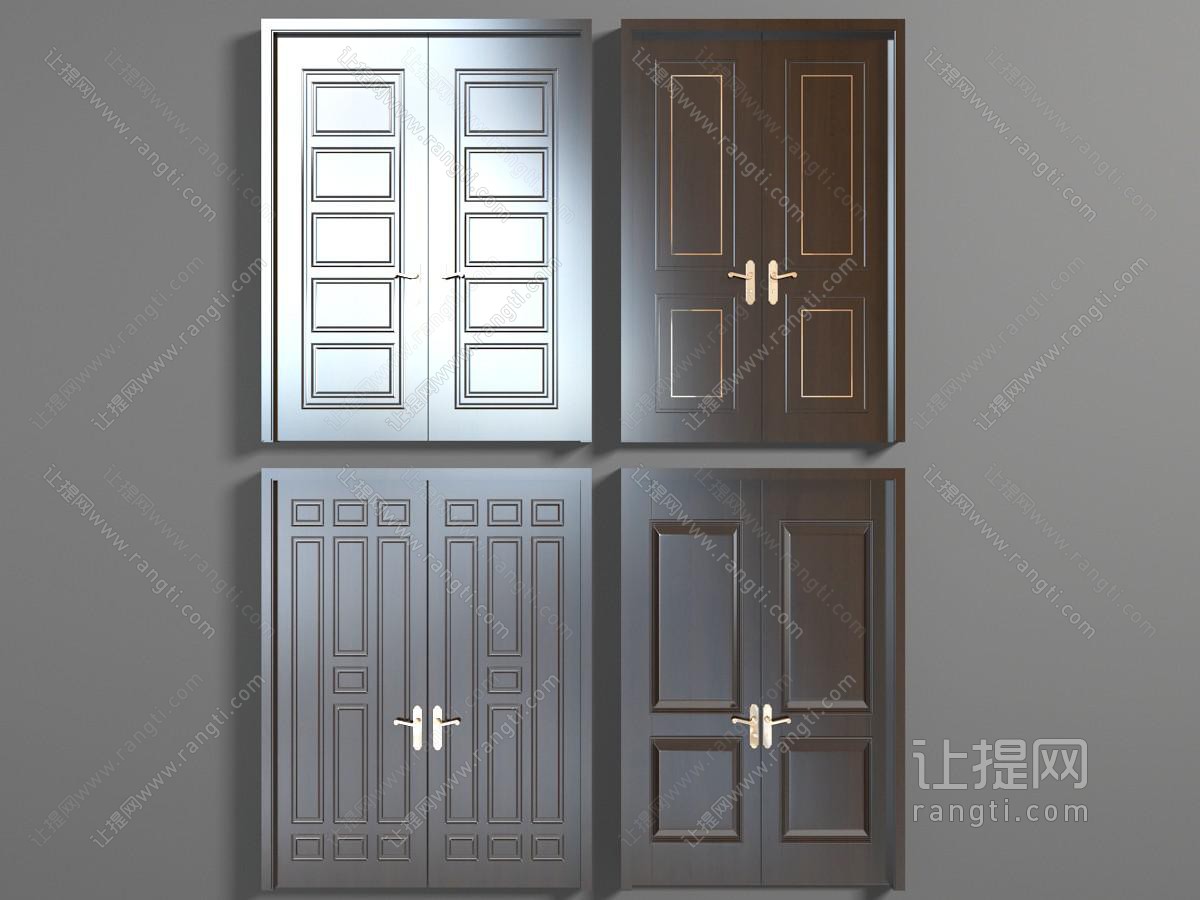 现代双扇实木大门