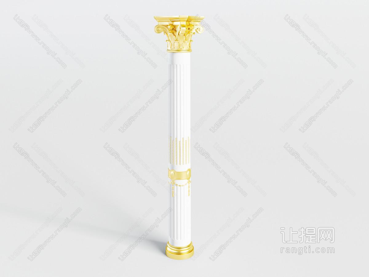 白色柱体金色雕花柱头的罗马柱子