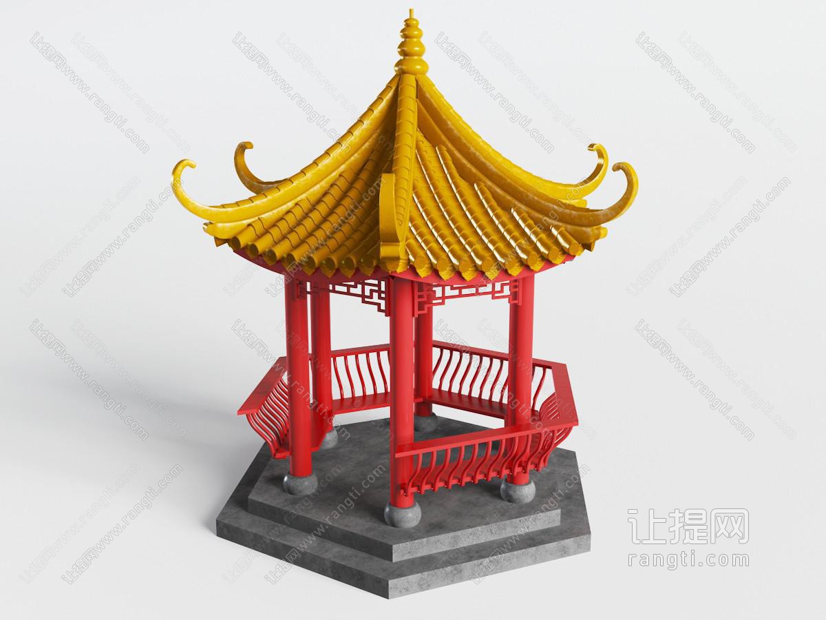 中式六边形凉亭