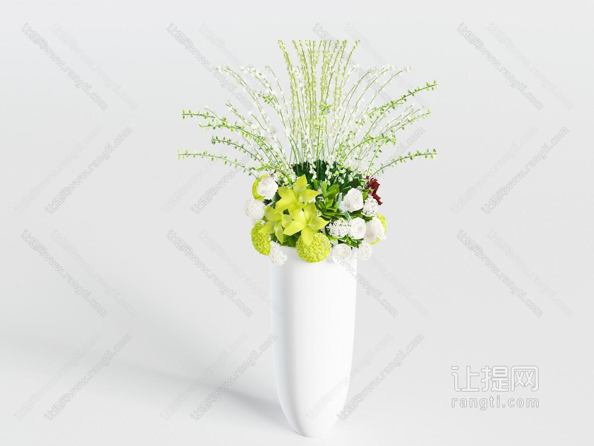 现代白色陶瓷长花瓶花卉