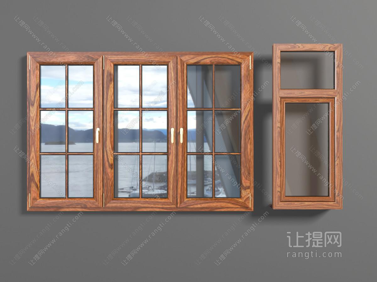 现代实木方格平开窗