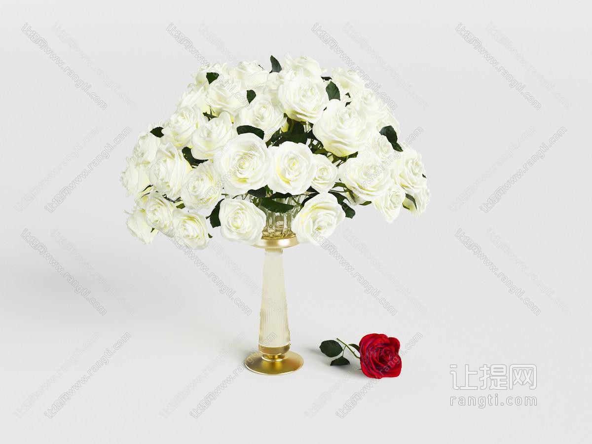 白色玫瑰花花瓶花卉
