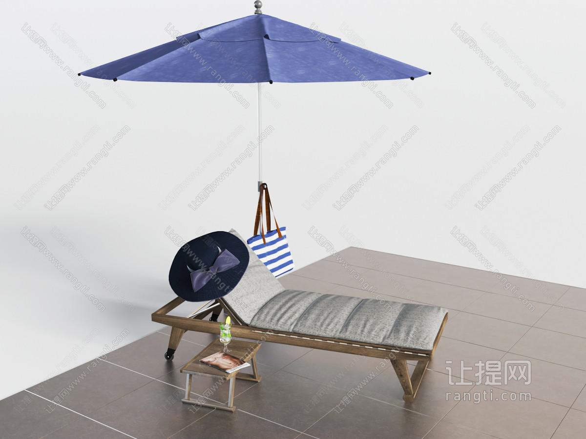 新中式实木支撑可调高度的躺椅、遮阳伞