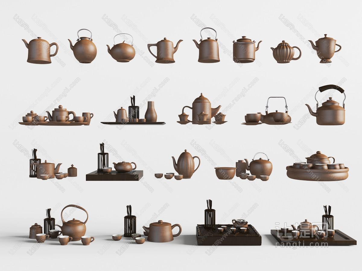 中式不同款式的紫砂茶盘茶具杯子