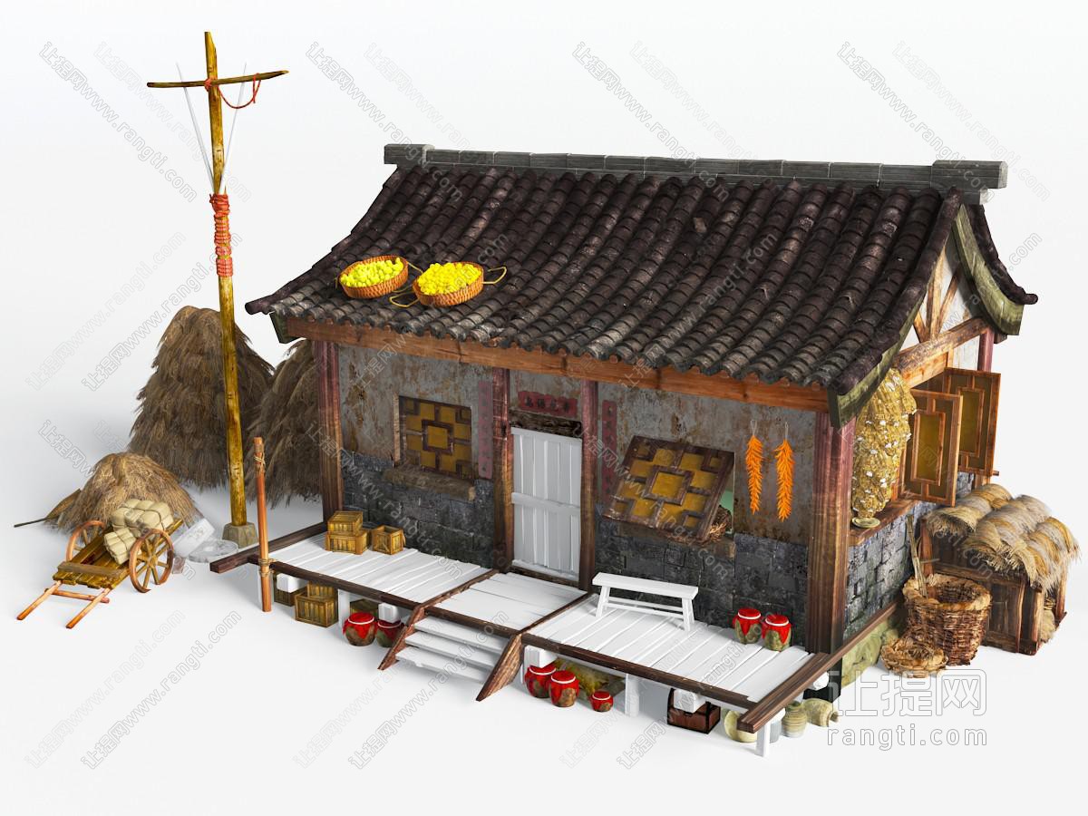 中式民宿瓦片房顶的建筑