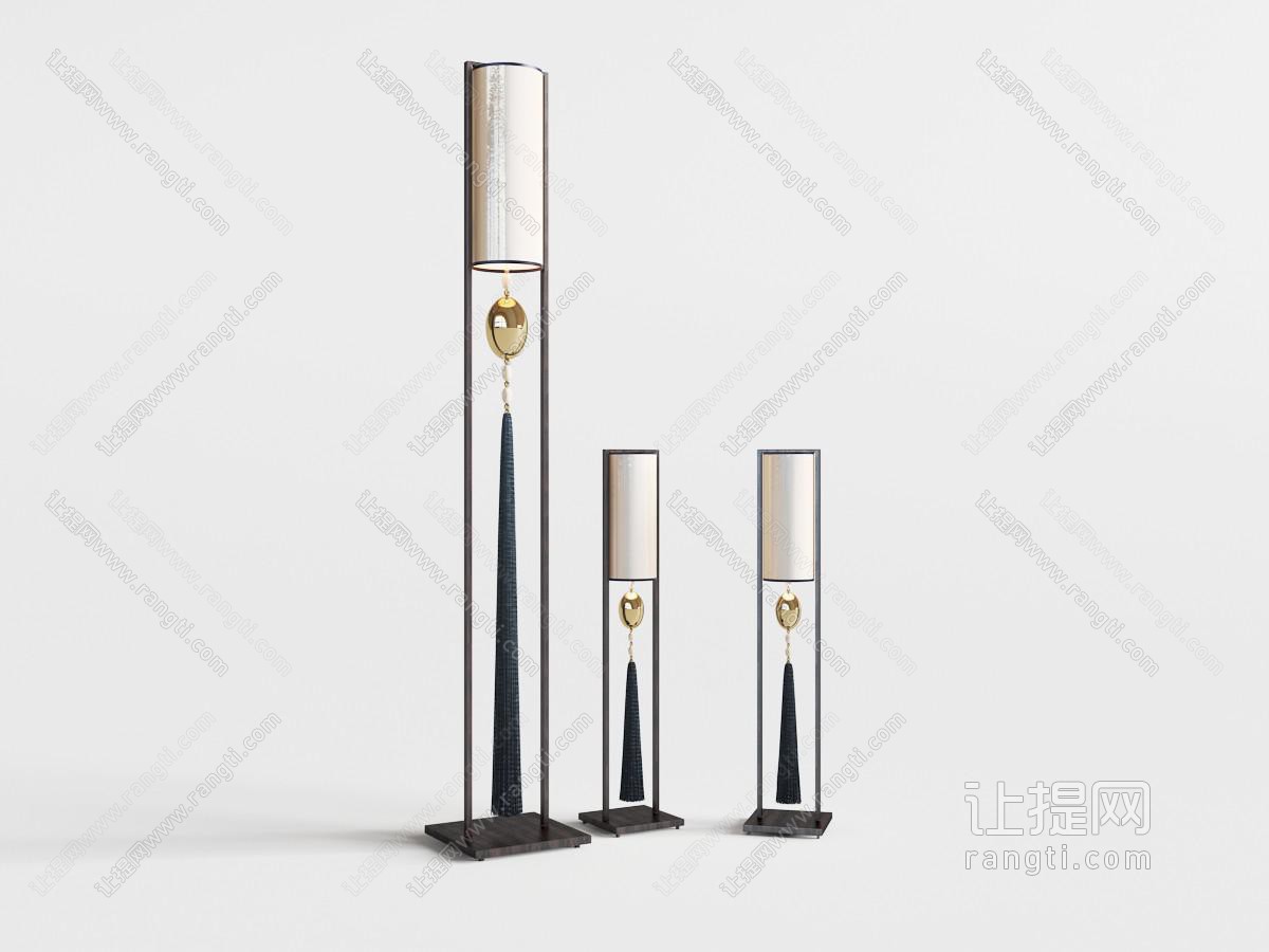 新中式带有吊坠装饰的落地灯