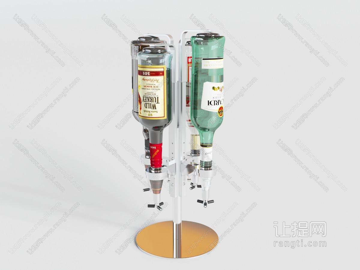 现代放在酒龙头上的四瓶酒瓶饮料