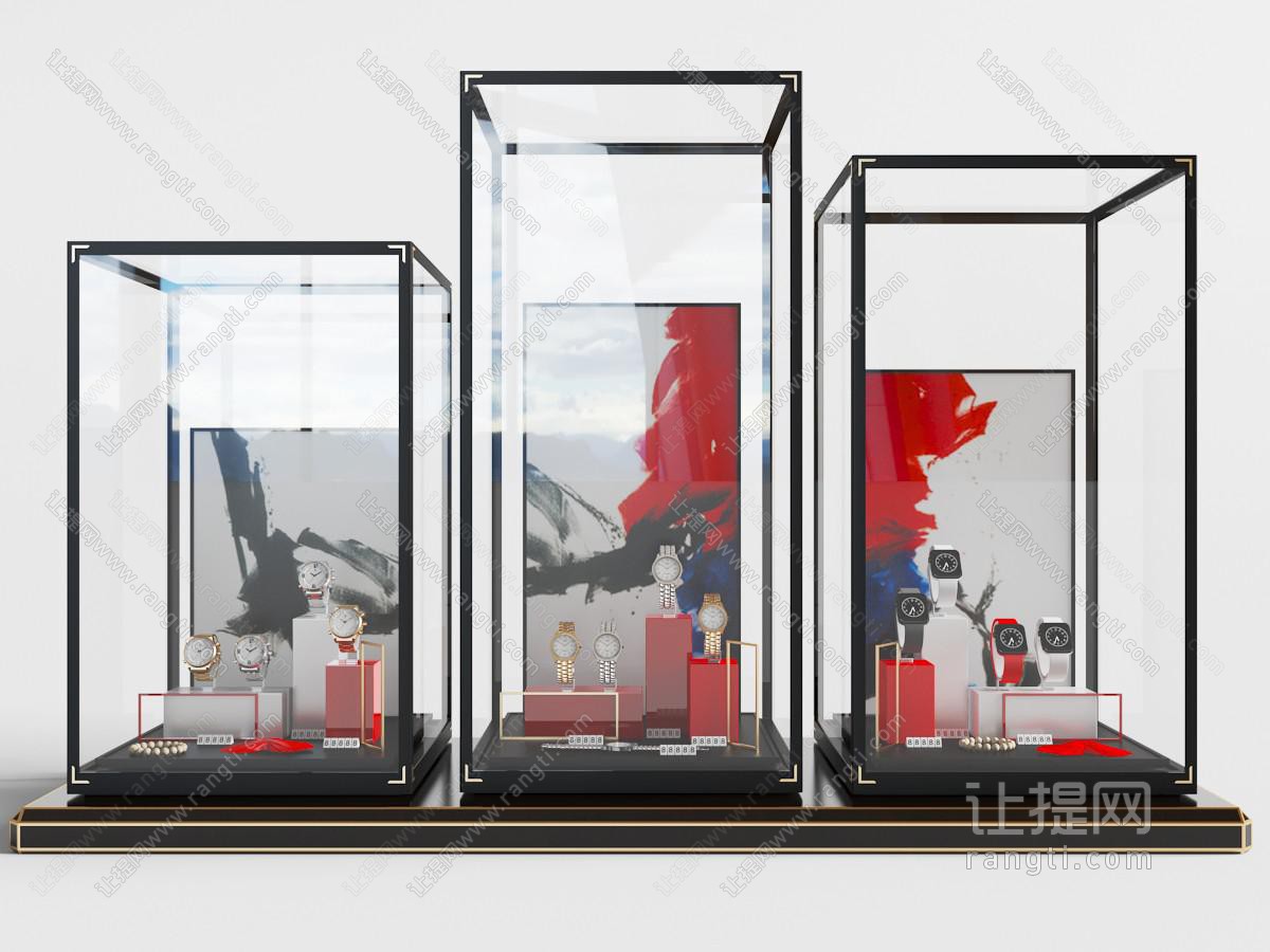 商场超市玻璃柜里的手表展示柜