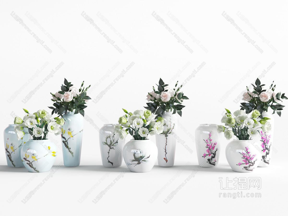 中式陶瓷花瓶花卉