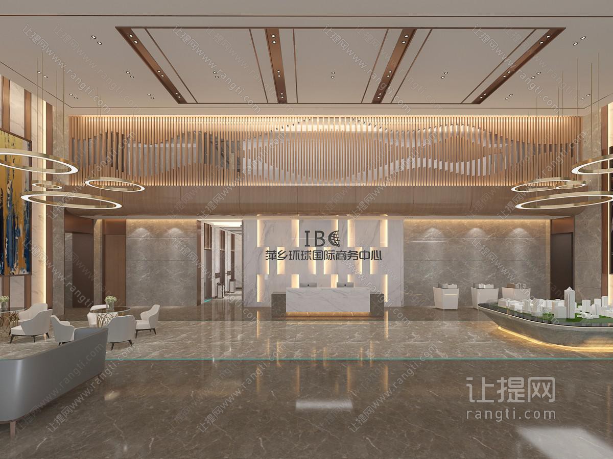 现代轻奢售楼部大厅大堂前台接待台沙盘