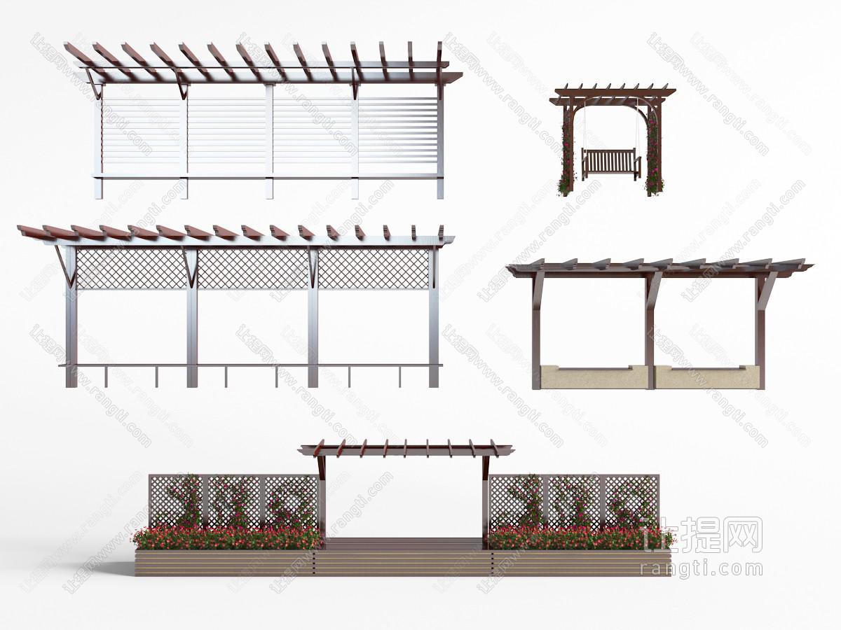 中式实木花架秋千椅