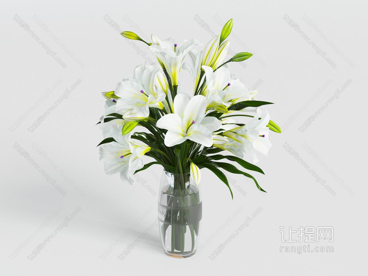 开满百合花的玻璃花瓶花卉