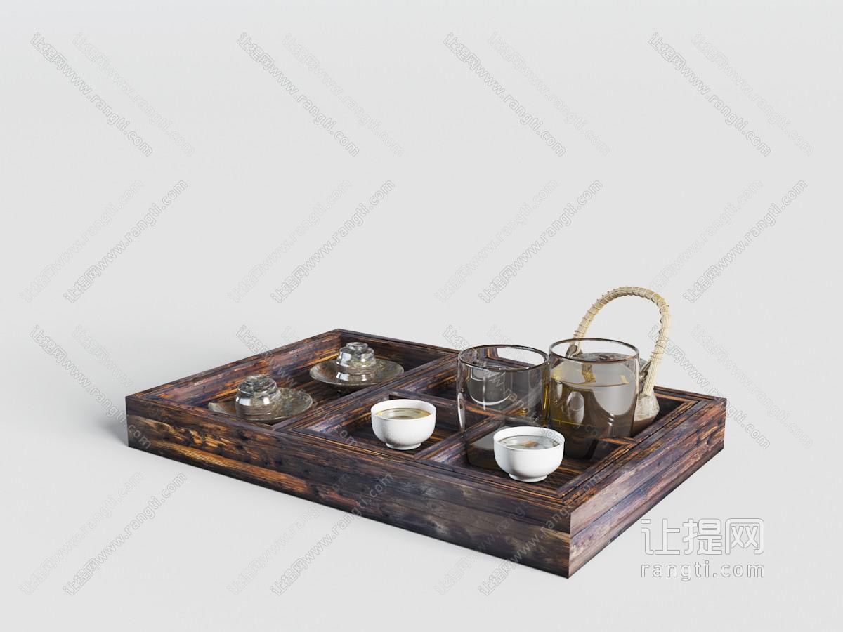 中式实木茶盘、茶具