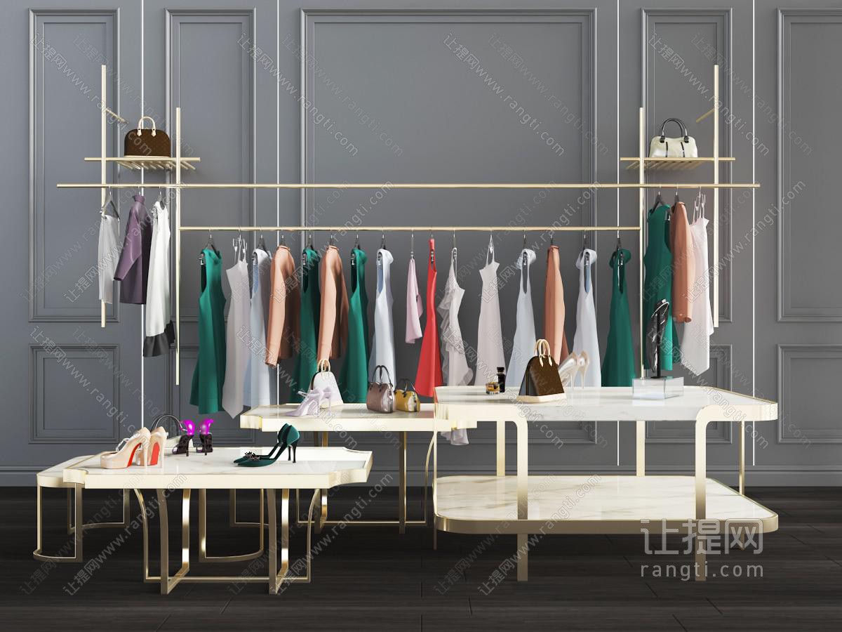 现代服装店衣服衣架展示台