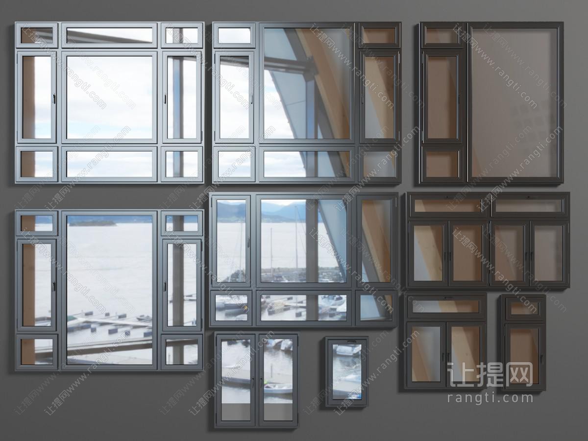 现代黑色边框的平开窗窗户
