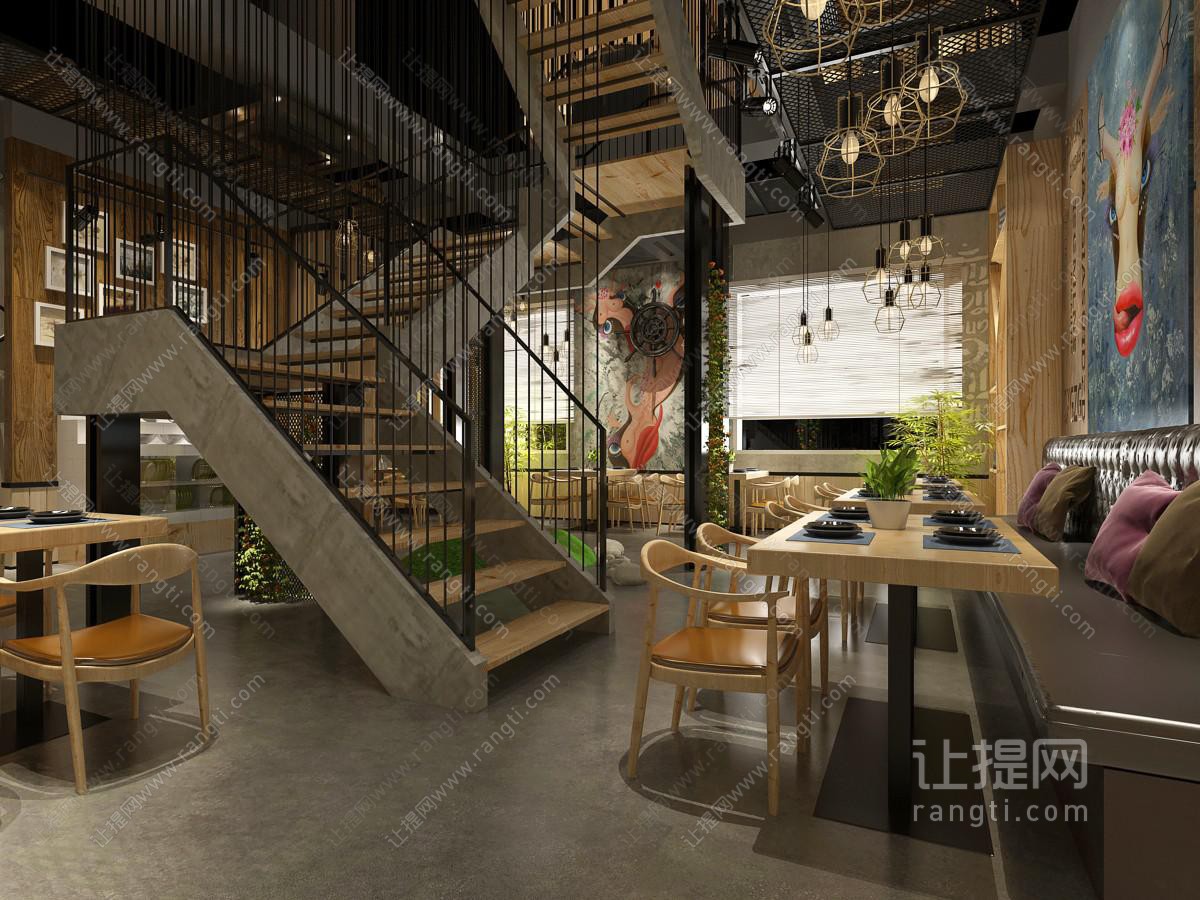 工业风餐馆饭店卡座楼梯