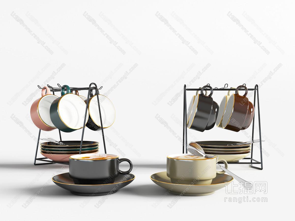 现代杯架上的陶瓷咖啡杯茶杯