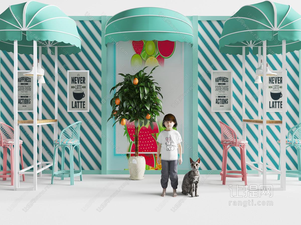 咖啡店里的小女孩和猫