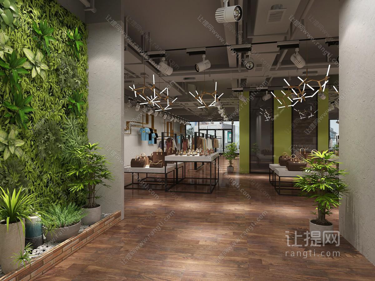 工业风服装店箱包店鞋店植物墙
