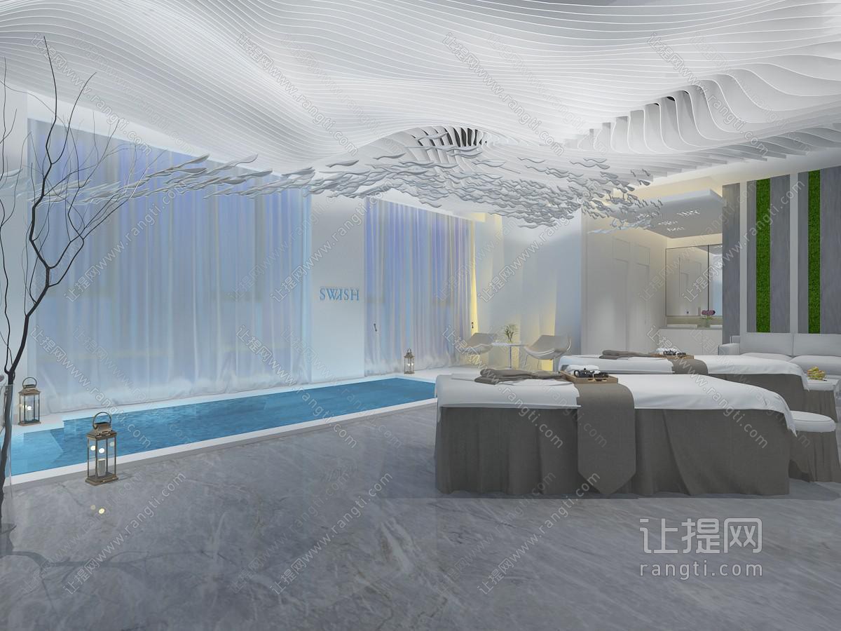后现代美容院会所spa护理房按摩床