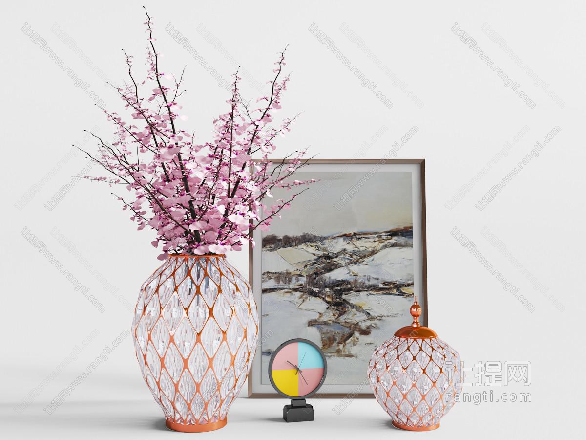 欧式菱形花纹玻璃花瓶花卉装饰品摆件