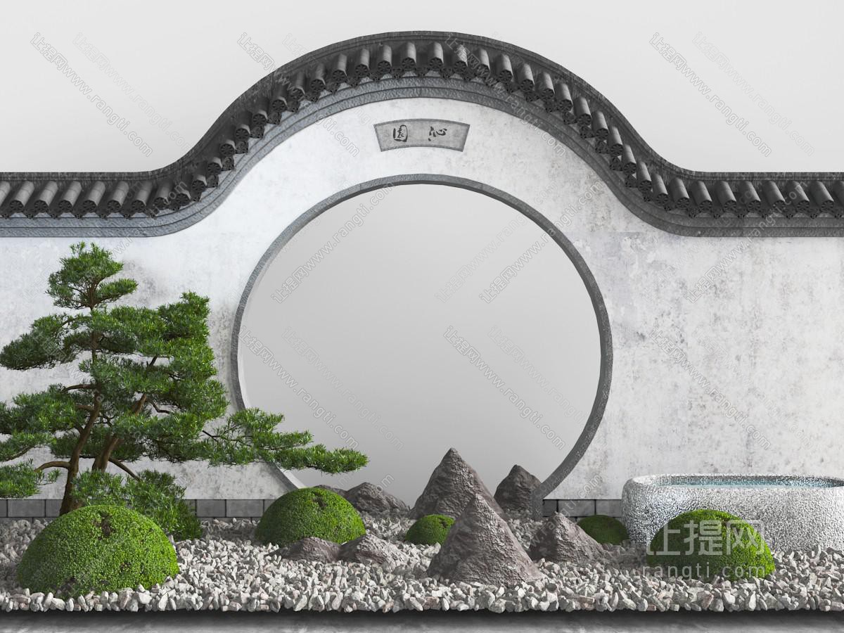 中式松树石头景观小品