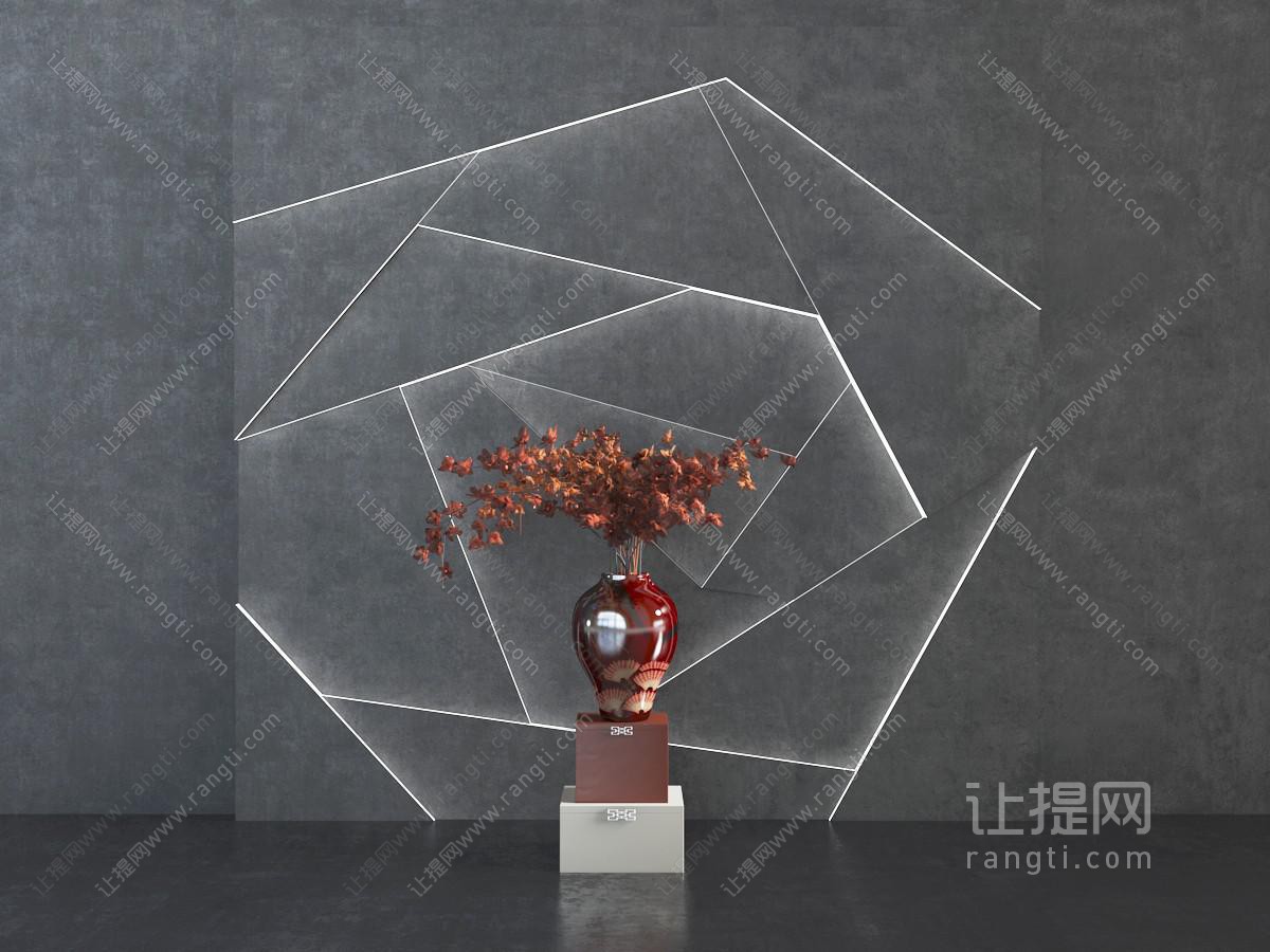 中式陶瓷花瓶花卉、玫瑰花背景墙