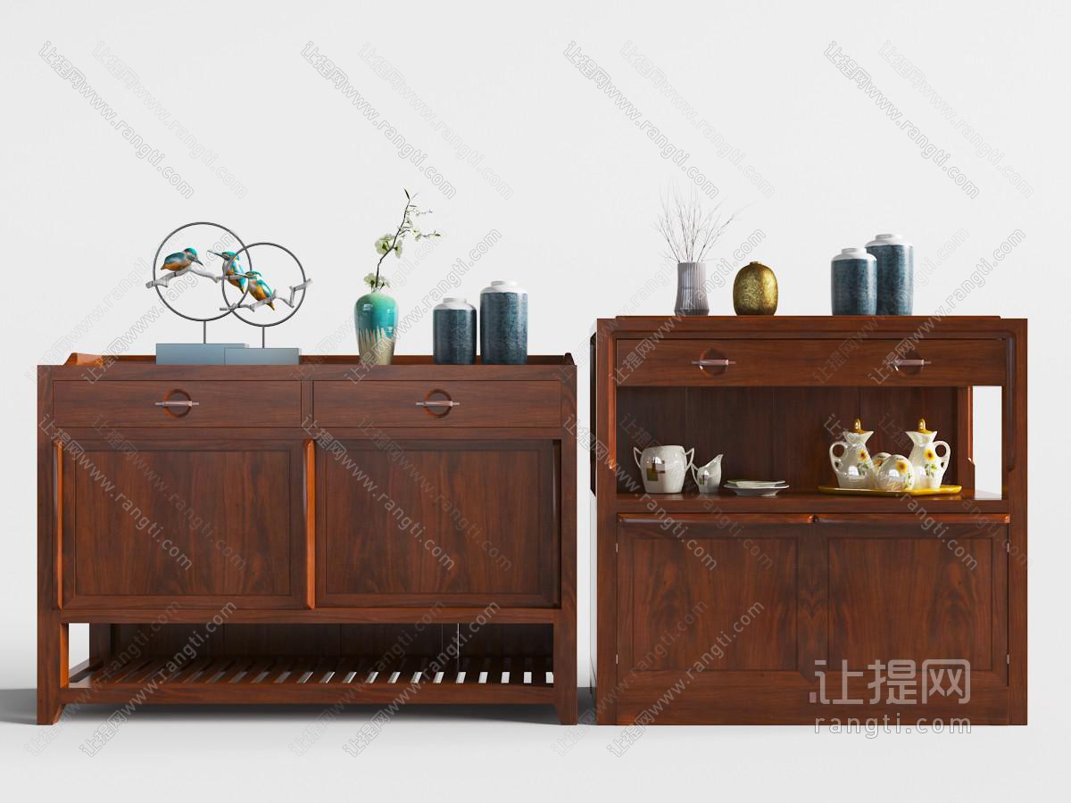 中式实木餐边柜玄关鞋柜