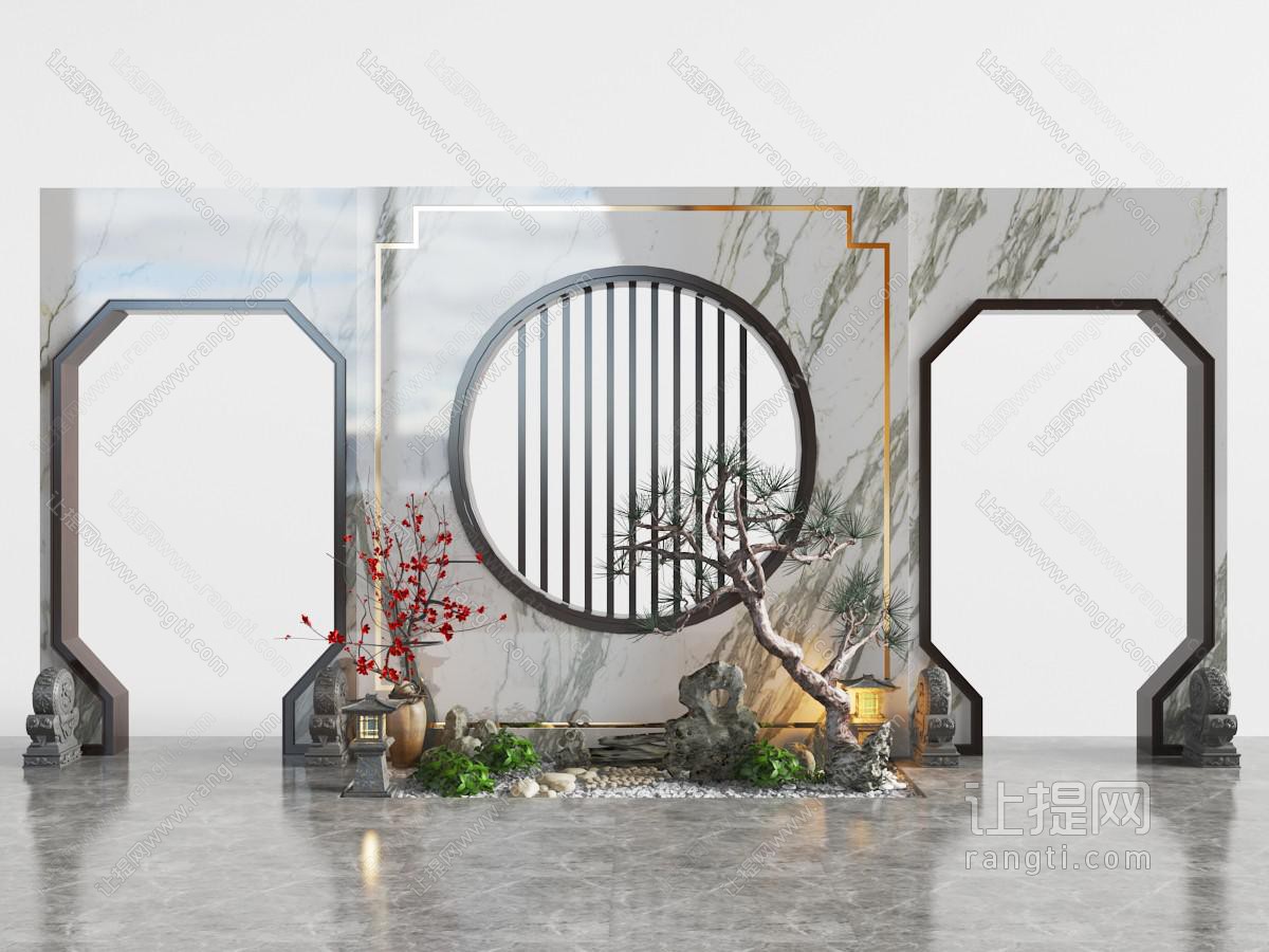 中式带门洞的景观小品