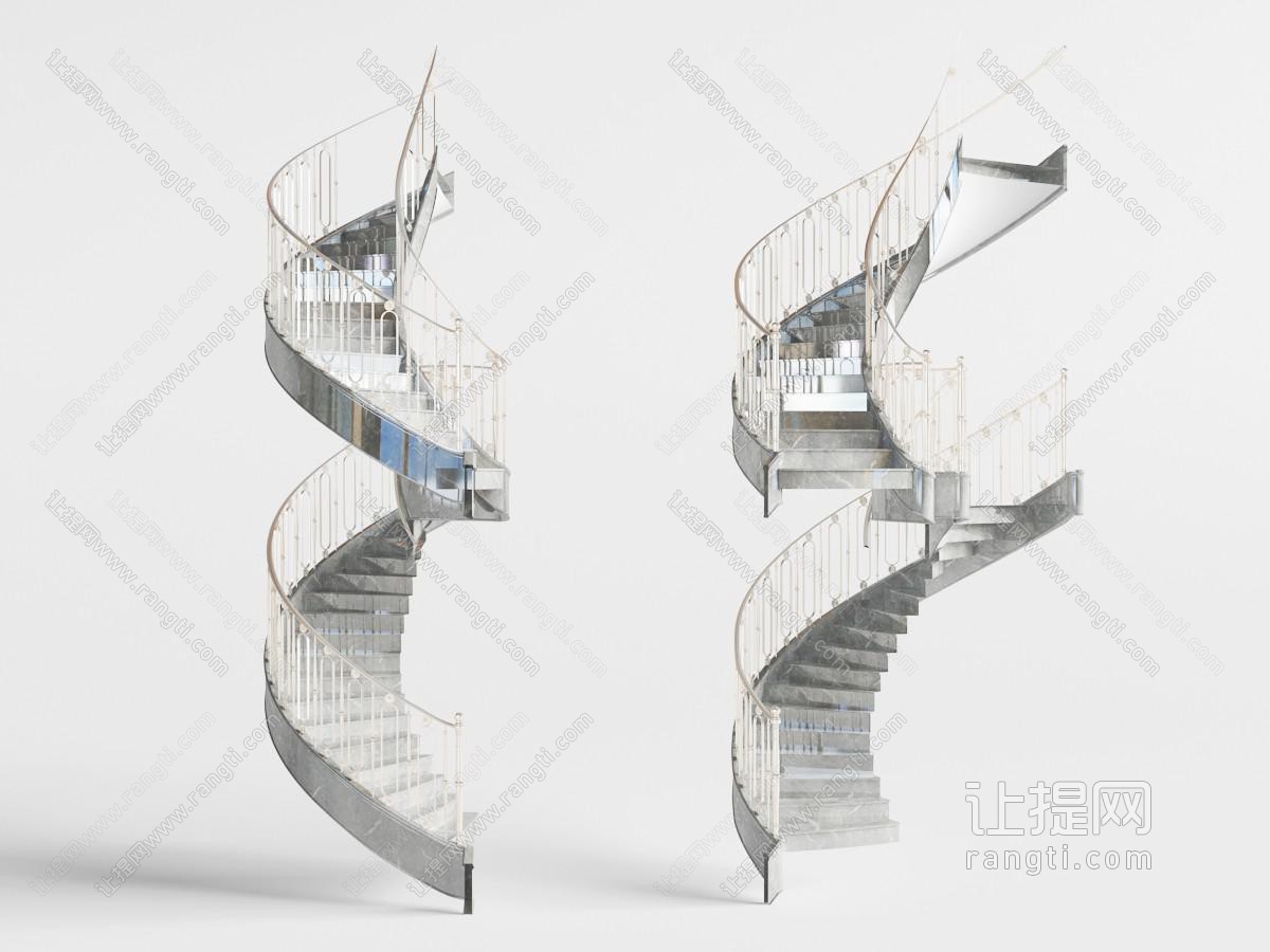 现代金属栏杆的旋转楼梯