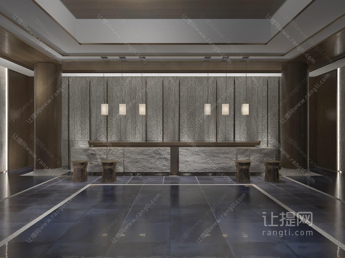 新中式酒店大厅接待前台