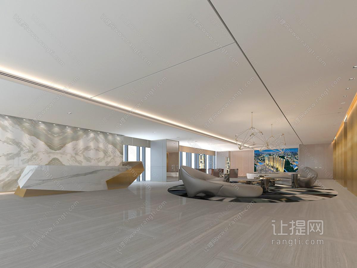 后现代售楼处大堂大厅接待前台