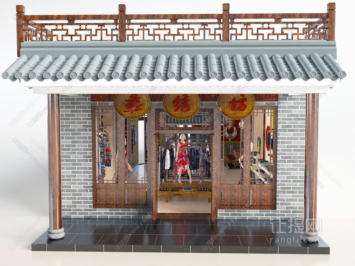 中式仿古建筑的服装店门头