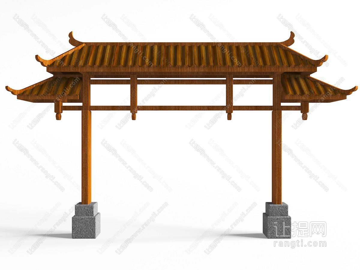中式仿古实木双柱大门