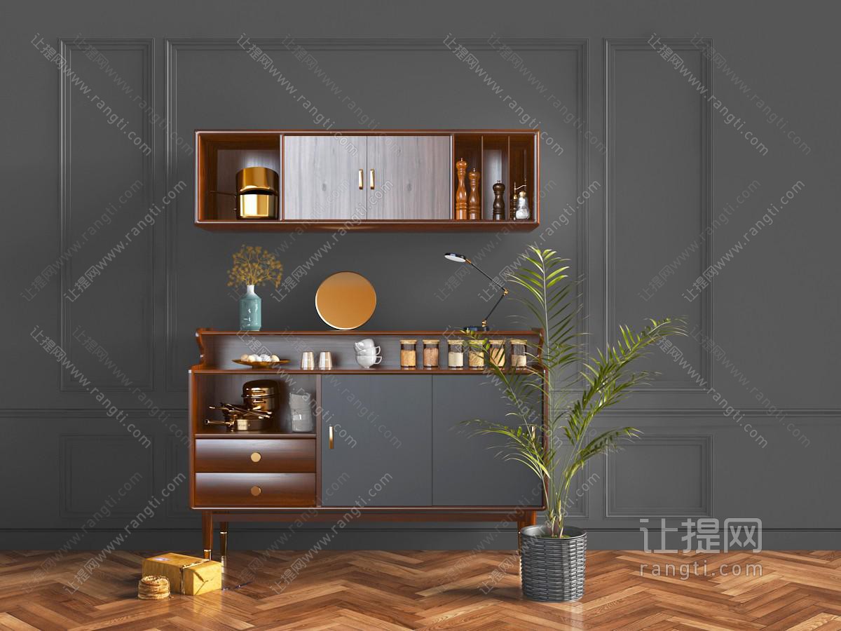 北欧实木餐边柜和吊柜