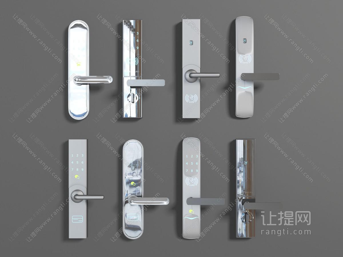 现代金属带拉手的门锁、密码锁