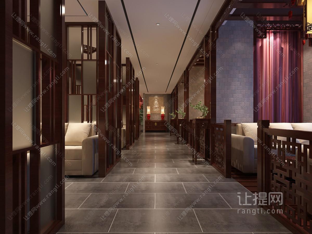中式古典咖啡厅过道走廊