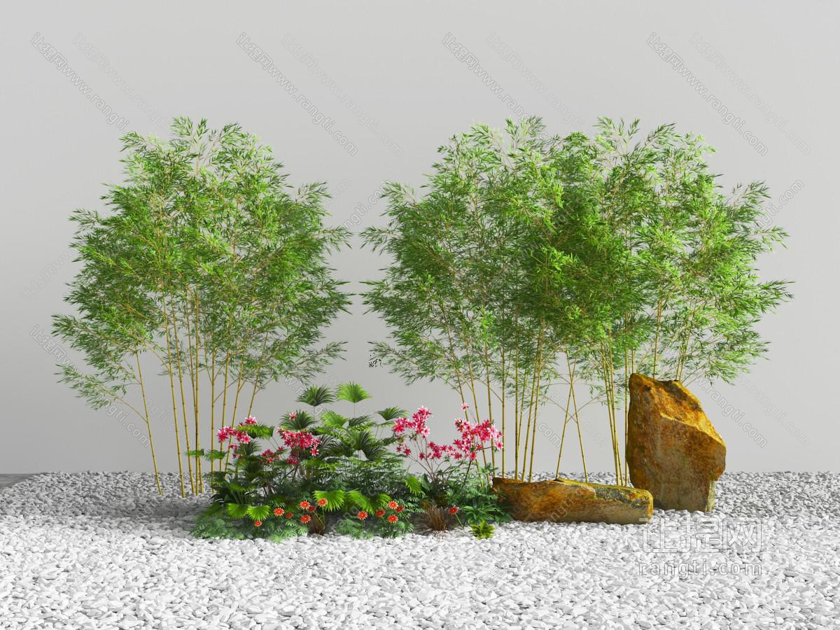 竹子花卉石头景观小品