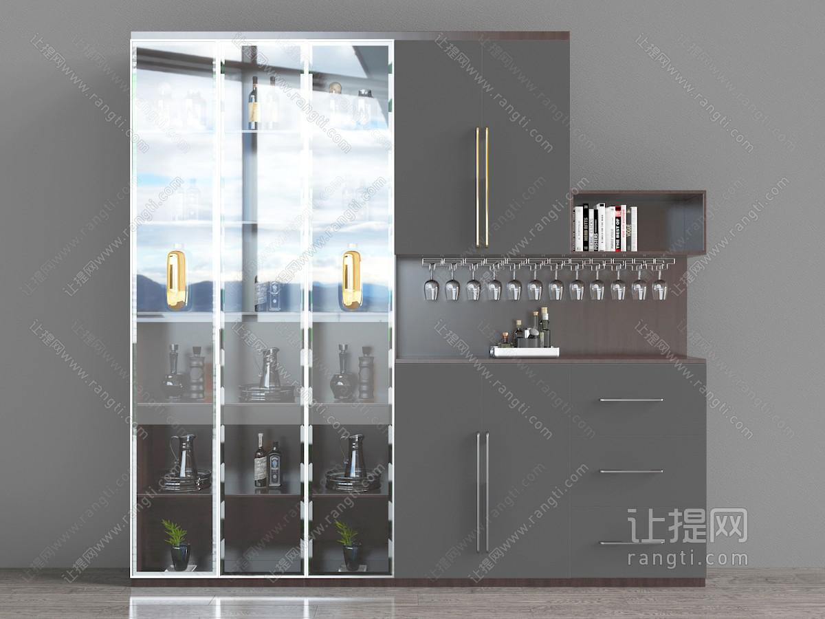 现代玻璃门的酒柜餐边柜