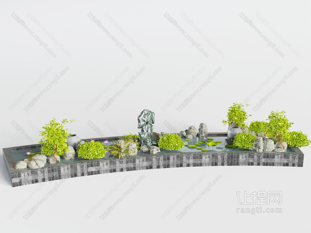 中式水池假山石头景观小品
