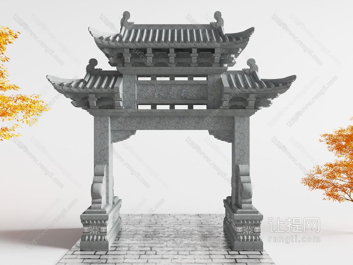 中式仿古建筑双柱大门