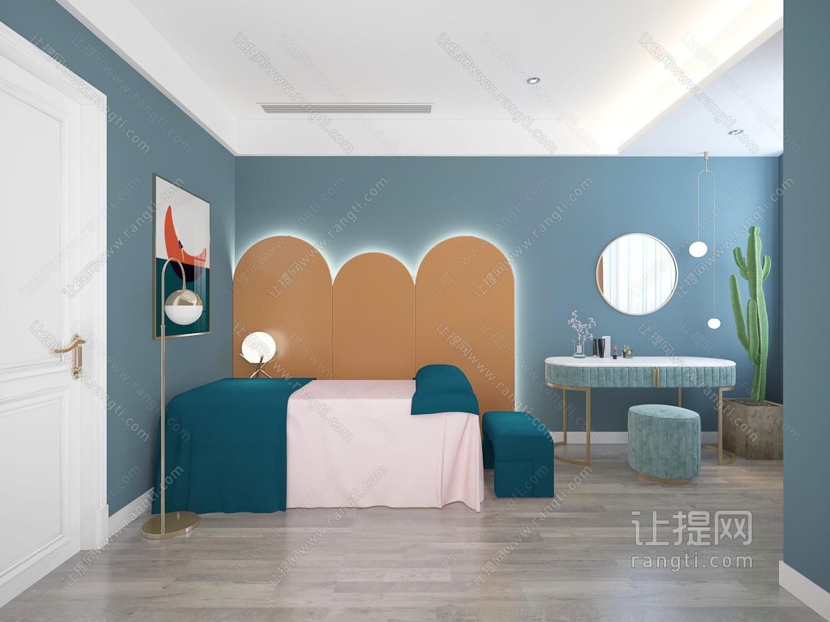 现代轻奢美容院会所spa护理房按摩床