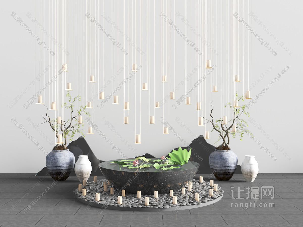 中式荷花烛台景观小品
