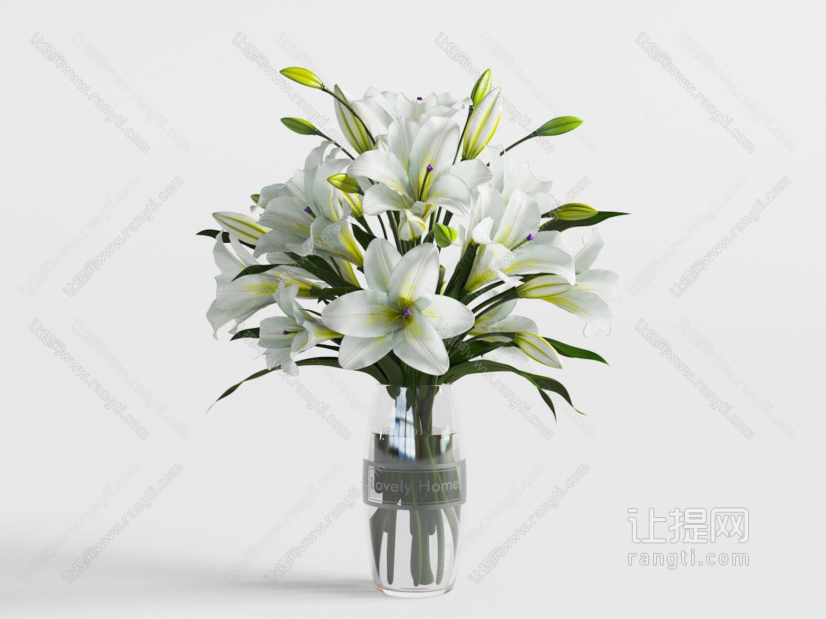 现代玻璃透明花瓶百合花花卉