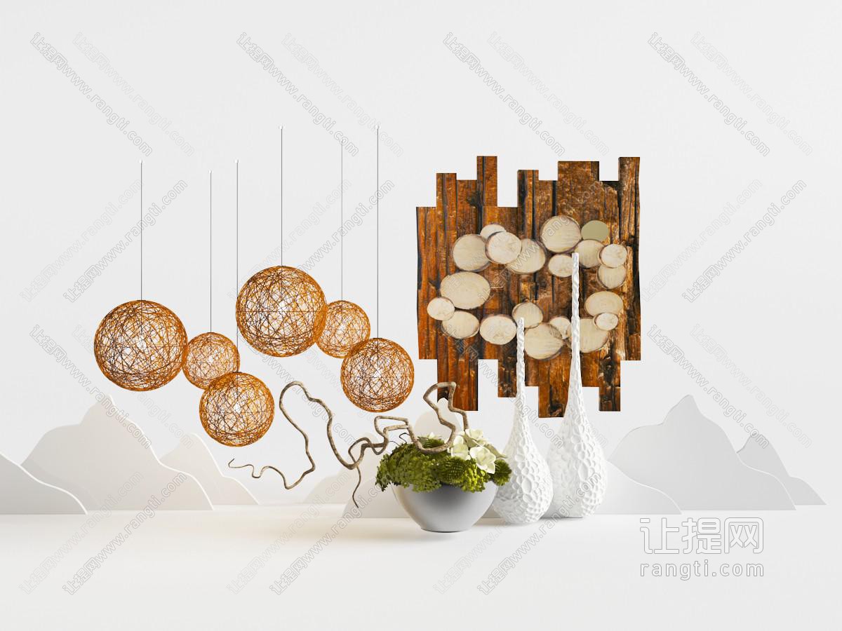 中式陶瓷花瓶植物景观小品