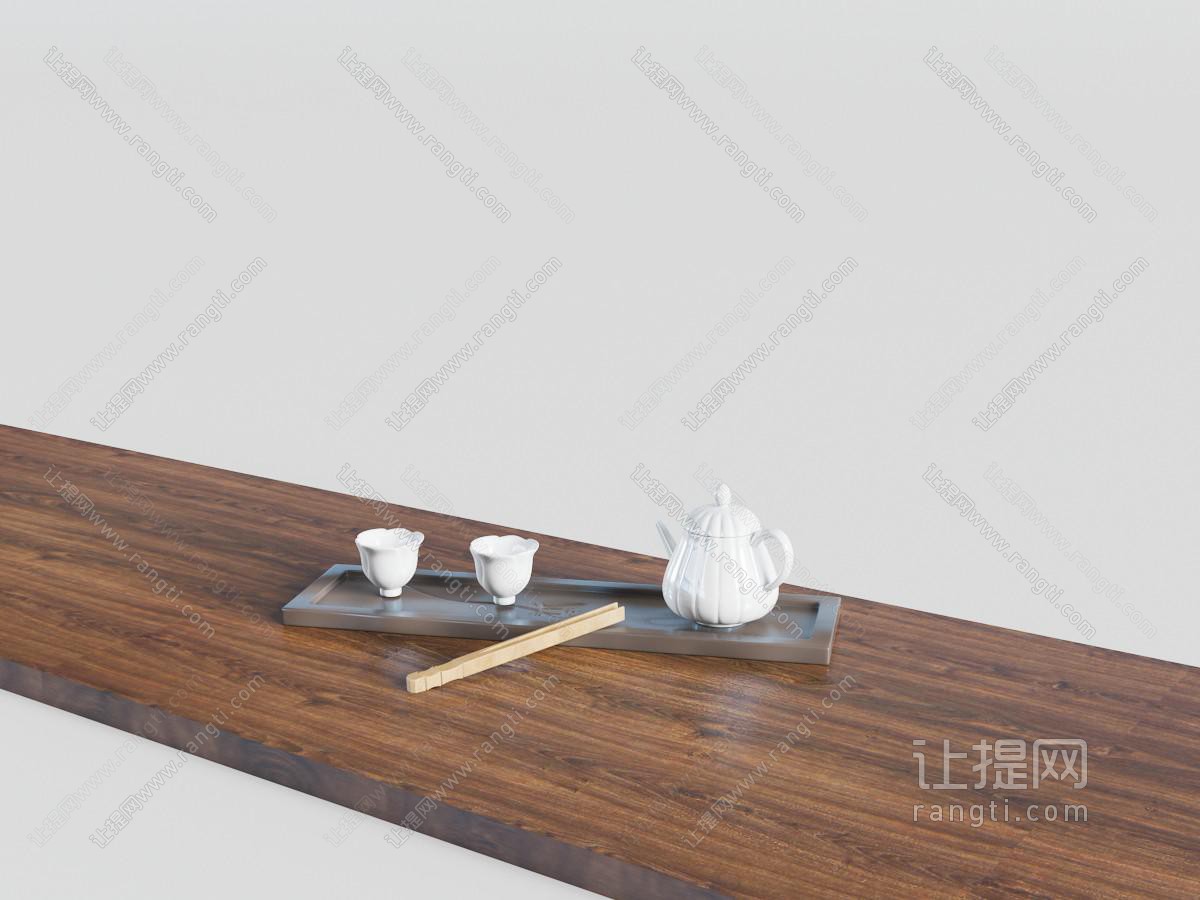 中式长方形托盘里的陶瓷茶具