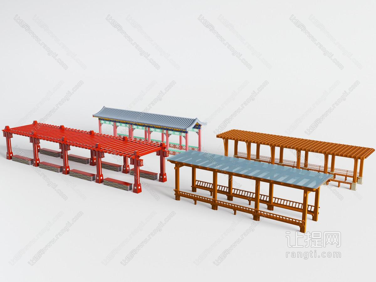 中式公园亭台走廊